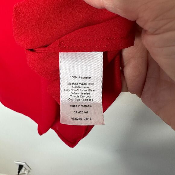 Talbots Red Long Sleeve Button Cuff Shirred Back Cut V Neck Tunic Blouse Medium - Picture 6 of 9